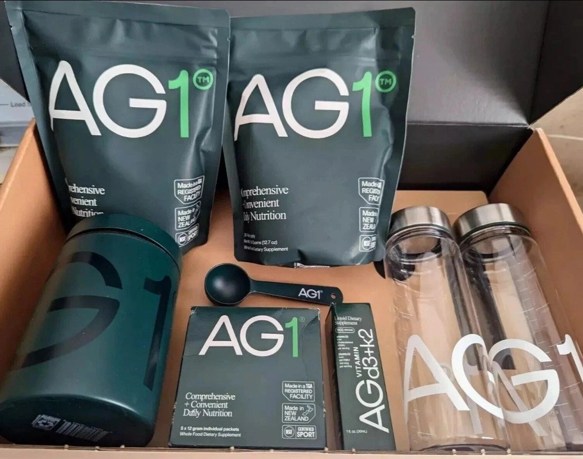 GENUINE AG1 Athletic Greens Pouch 60 servings (2) AG1 Pouch (5) AG1 Travel Packs