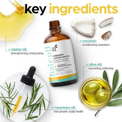 Artnaturals Organic Rosemary Castor Hair Oil + Massager Hair Growth Set Hair Growth Oil 4 ounces with Coconut & Olive Oil for Dry, Damaged & Split End IFELSHOP