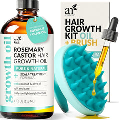 Artnaturals Organic Rosemary Castor Hair Oil + Massager Hair Growth Set Hair Growth Oil 4 ounces with Coconut & Olive Oil for Dry, Damaged & Split End IFELSHOP