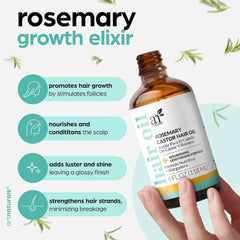 Artnaturals Organic Rosemary Castor Hair Oil + Massager Hair Growth Set Hair Growth Oil 4 ounces with Coconut & Olive Oil for Dry, Damaged & Split End IFELSHOP