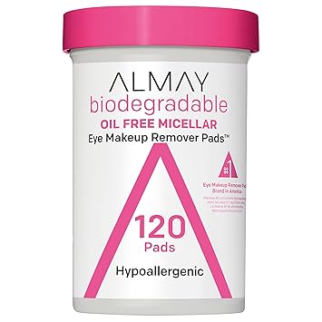 Almay Biodegradable Makeup Remover Pads, Micellar Gentle, Hypoallergenic, Fragrance-Free, Dermatologist & Ophthalmologist Tested, 120 Count