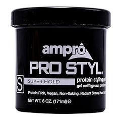 AmPro Pro Styl Styling Gel - Protects and Strengthens Your Strands - Non-Flaking, Alcohol Free, Vegan Formula - Flexible, Touchable Hold for All Hair Textures - Super Hold - 6 oz