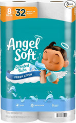 Angel Soft Toilet Paper with Fresh Linen Scented Tube, 8 Mega Rolls = 32 Regular Rolls, Soft and Strong Toilet Tissue