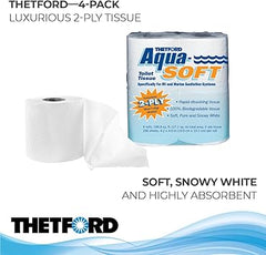 Thetford Aqua-Soft Toilet Tissue - Toilet Paper for RV and marine - 2-ply - Thetford 03300 (Pack of 4 rolls) , White