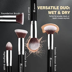 BEAKEY Makeup Brushes Set, Professional Foundation Eyeshadow Concealer Blush Powder Bronzer Applicator, 2 Blender Sponge with Beauty Paper Case