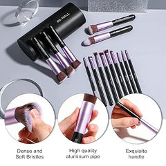 BS-MALL Makeup Brushes Premium Synthetic Foundation Powder Concealers Eye Shadows 14 Pcs Purple for Makeup Beginner or Professional with Travel Case
