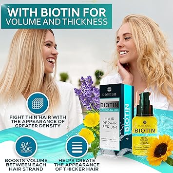 Biotin Hair Thickening Serum for Men and Women - Intense Strengthening Treatment Product with Natural Botanical Oil Blend to Help Boost Thin Hair - Repair Thinning Hair, Increase Volume and Shine