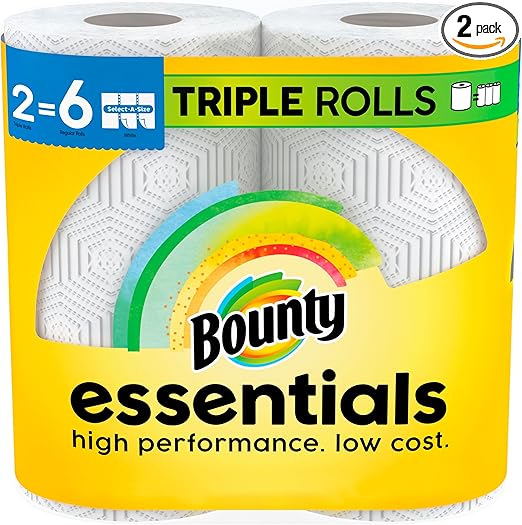 Bounty Essentials Select-A-Size Paper Towels, White, 2 Triple Rolls = 6 Regular Rolls