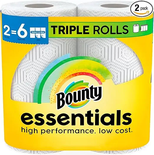 Bounty Essentials Select-A-Size Paper Towels, White, 2 Triple Rolls = 6 Regular Rolls Retailxpres