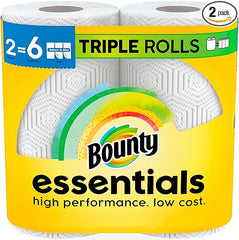 Bounty Essentials Select-A-Size Paper Towels, White, 2 Triple Rolls = 6 Regular Rolls