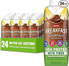 Carnation Breakfast Essentials High Protein with Fiber Ready-to-Drink, 8 FL OZ Carton, Rich Milk Chocolate (Pack of 24)
