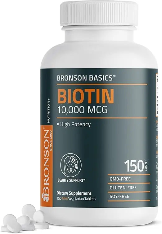 Bronson Biotin 10,000mcg, Supports Healthy Hair, Skin and Nails, Vegetarian, Non-GMO, 150 Tablets Retailxpres