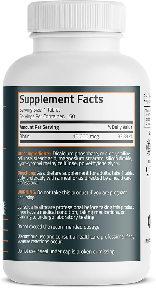 Bronson Biotin 10,000mcg, Supports Healthy Hair, Skin and Nails, Vegetarian, Non-GMO, 150 Tablets