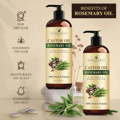 Handcraft Blends Castor Oil with Rosemary Oil 8 Fl Oz | 100% Pure and Natural | Premium Grade Carrier Oil | Hair, Eyelashes and Eyebrows | Hair and Body Ifelshop