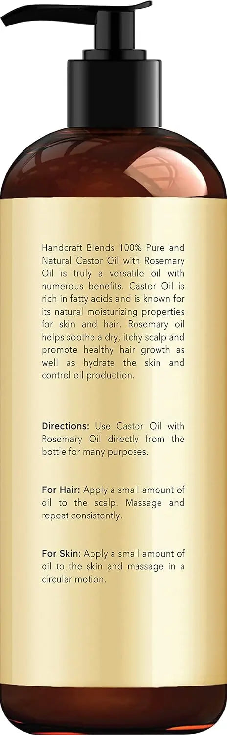 Handcraft Blends Castor Oil with Rosemary Oil 8 Fl Oz | 100% Pure and Natural | Premium Grade Carrier Oil | Hair, Eyelashes and Eyebrows | Hair and Body Ifelshop