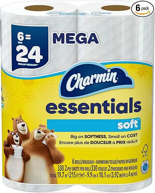 Charmin Essentials Soft Toilet Paper 6 Mega Rolls, 330 sheets per roll Retailxpres