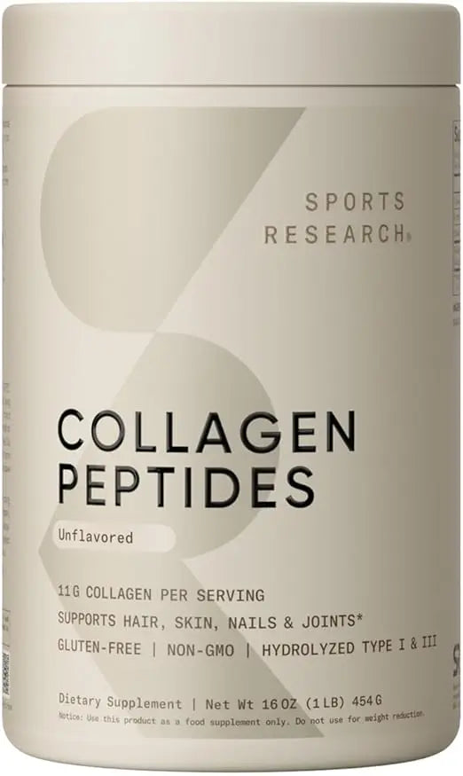 Sports Research Collagen Peptides for Women & Men, Unflavored, 16 oz., Hydrolyzed Type 1 & 3 Collagen Powder Protein Supplement for Healthy Skin, Nails, Bones & Joints Retailxpres