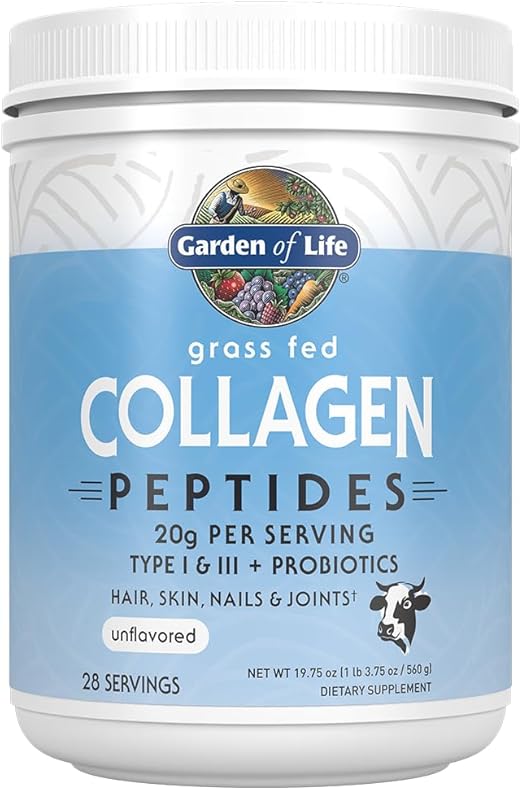 Garden of Life Grass Fed Collagen Peptides Powder Unflavored Collagen Powder for Women Men Hair Skin Nails Joints, Hydrolyzed Collagen Protein Supplements, Collagen for Women & Men, 28 Servings