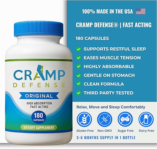 Cramp Defense® Magnesium Supplement for Leg Cramps and Muscle Cramps. Made in USA. 3 to 6 Month Supply per Bottle. Organic, Non-Laxative, Non-Drowsy, Since 2011, Over 1+ Million Sold.