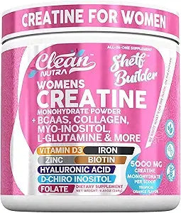 Creatine for Women | Creatine Monohydrate + BCAA Powder Myo-Inositol Collagen Biotin Hyaluronic Acid Folate L Glutamine Vitamin D3 Iron Zinc D-Chiro-Maca Digestion Shelf Builder by Clean Nutra Retailxpres