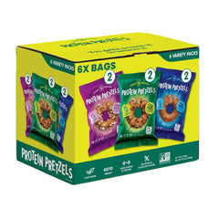 Crisp Power Protein Pretzels, Variety Pack With Sea Salt, Sesame, & Everything, Vegan Keto Snack, Plant Based Protein, Low Carb Crunchy Pretzel Snacks, Sugar Free, No Seed Oils, 1.75 Oz Bags, 6 Pack Retailxpres