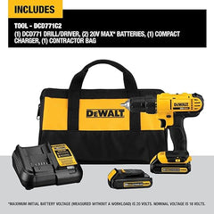 DEWALT 20V Max Cordless Drill/Driver Kit, 2 Batteries and Charger Included (DCD771C2)