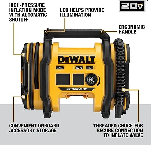 DEWALT DCC020IB 20V MAX Portable Tire Inflator Cordless Air Compressor with LED Light