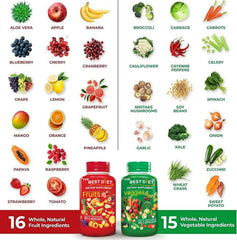 Fruits and Veggies Whole Food Supplement with Superfood Fruits and Vegetables for Women, Men, and Kids - 90 Fruit Capsules, 90 Veggie Capsules - 1 Set