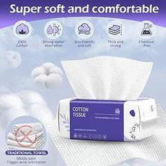 Disposable Face Towel 100 Count, Face Towels, Soft Cotton Dry Wipes Facial Cloths Towelettes for Washing and Drying, Facial Tissue for Cleansing, Skincare and Makeup Remover