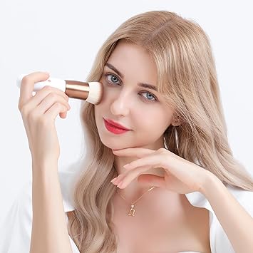 DUcare Foundation Brush,Flat Top Kabuki Brush Synthetic Professional Makeup Brush Liquid Blending Mineral Powder Buffing Stippling Makeup Tools, Rose Golden/White