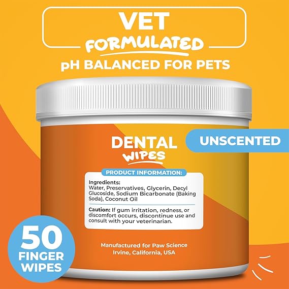 Dog & Cat Teeth Cleaning Wipes - Dental Finger Wipes for Cats & Dogs - Pet Toothbrush & Tooth Brushing Kit - Effective Teeth Cleaner (Unscented)