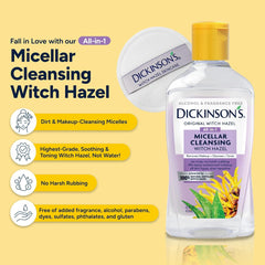 Dickinson's Micellar Cleansing Witch Hazel, An All-in-1 Makeup Remover, Pore Refiner, Skin Cleanser and Toner; Alcohol Free with Aloe, for Sensitive Skin, 16oz