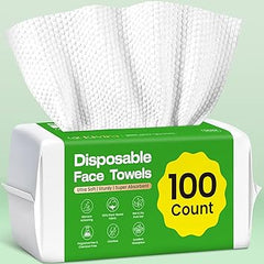 Elvira 100 Count Disposable Face Towels, Biodegradable Facial Cleansing Towels, Ultra Soft & Thick Cloth for Sensitive Skin, Makeup Remover Dry Wipes, Lint-Free Towelettes for Cleansing
