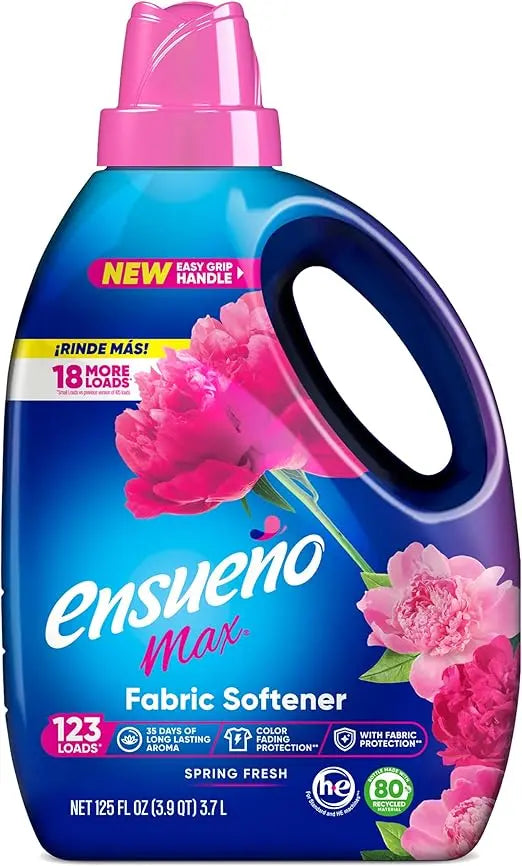 Ensueño Max Liquid Fabric Softener - Spring Fresh Scent - 125 fl oz - Color-Safe Fabric Softener Liquid - Softens 123 Loads - Reduces Wrinkles & Static Retailxpres