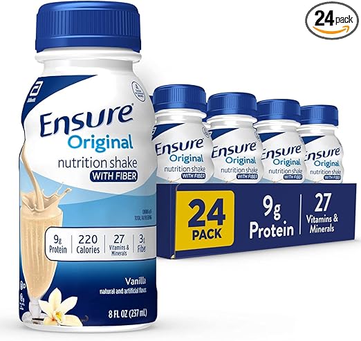 Ensure Original Vanilla Nutrition Shake with Fiber| Meal Replacement Shake | Ready To Drink | 9g Protein, 27 Vitamins and Minerals | 8 fl oz - 24 Pack