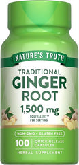 Nature's Truth Ginger Root Capsules | 1,500mg | 100 Count | from Ginger Root Extract | Non-GMO and Gluten Free Supplement