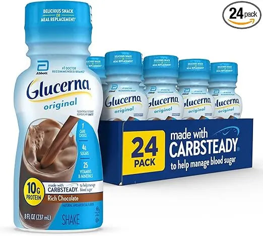 Glucerna Original Diabetes Care Shake, Rich Chocolate, Diabetic Meal Replacement to Support Blood Sugar Management, 10g Protein, 180 Calories, Ready to Drink, 8-fl-oz Bottle, 24 Pack Retailxpres