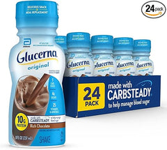 Glucerna Original Diabetes Care Shake, Rich Chocolate, Diabetic Meal Replacement to Support Blood Sugar Management, 10g Protein, 180 Calories, Ready to Drink, 8-fl-oz Bottle, 24 Pack