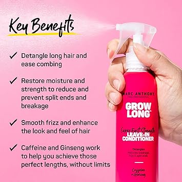 Marc Anthony Leave-In Conditioner Spray & Detangler, Grow Long Biotin - Anti-Frizz Deep Conditioner For Split Ends & Breakage - Vitamin E, Caffeine & Ginseng for Curly, Dry & Damaged Hair