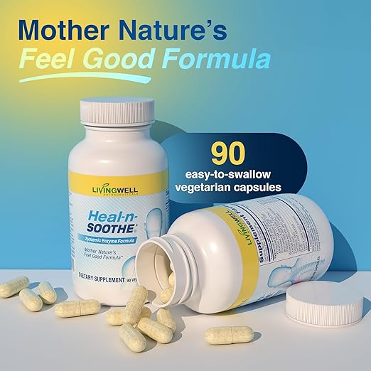 HEAL-N-SOOTHE Joint Support Supplements - Proteolytic Enzymes like Bromelain & Papain, with Boswellia, Turmeric & Ginger- Promotes Protein Digestive Function & Body Defense Wellness- 90 Count (1 Pack)