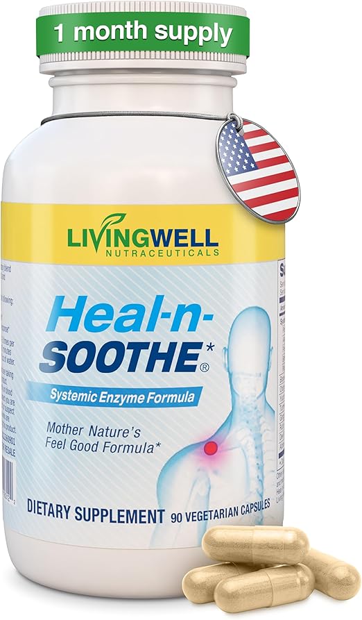 HEAL-N-SOOTHE Joint Support Supplements - Proteolytic Enzymes like Bromelain & Papain, with Boswellia, Turmeric & Ginger- Promotes Protein Digestive Function & Body Defense Wellness- 90 Count (1 Pack)