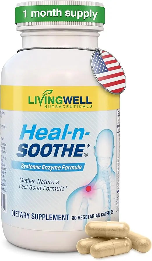 HEAL-N-SOOTHE Joint Support Supplements - Proteolytic Enzymes like Bromelain & Papain, with Boswellia, Turmeric & Ginger- Promotes Protein Digestive Function & Body Defense Wellness- 90 Count (1 Pack) Retailxpres