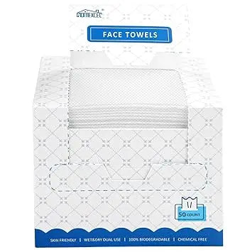 HOMEXCEL Face Towels, Disposable Face Towelette, Biodegradable Makeup Remover Dry Wipes 50 Count, Super Soft Clean Facial Towels Wash Cloth for Sensitive Skin Retailxpres