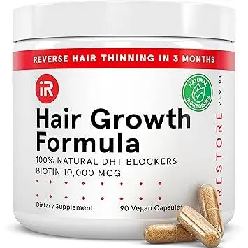 iRestore Hair Growth Supplement - Hair Loss Vitamins for Women and Men - Biotin Multivitamins & DHT Blocker to Reduce Hair Thinning - Hair Regrowth Pills - 30 Days Supply 90 Count (Pack of 1) Retailxpres
