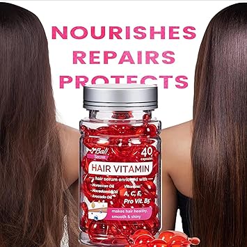 Hussell Hair Treatment Serum - 40 Hair Care Capsules - No Rinse - With Argan Macadamia & Avocado Oils - Vitamins A, E, & Pro B5 - Conditioner for Women & Men