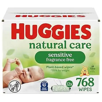 Huggies Natural Care Sensitive Baby Wipes, Unscented, Hypoallergenic, 99% Purified Water, 12 Flip-Top Packs (768 Wipes Total), Packaging May Vary Retailxpres