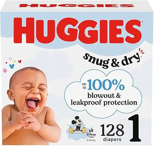 Huggies Size 1 Diapers, Snug & Dry Newborn Diapers, Size 1 (8-14 lbs), 128 Count, Packaging May Vary Retailxpres
