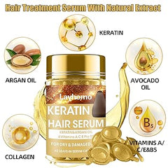 Keratin Hair Treatment Serum,Hair Oil Treatment for Dry Damaged Hair,Hair Oil Capsules with Keratin,Argan Oil-Leave-in Anti Frizz Conditioner with Vitamins A, C, E & B5- No Rinse for All Hair Types