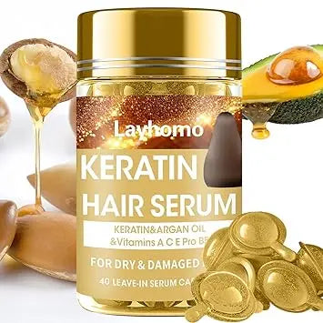 Keratin Hair Treatment Serum,Hair Oil Treatment for Dry Damaged Hair,Hair Oil Capsules with Keratin,Argan Oil-Leave-in Anti Frizz Conditioner with Vitamins A, C, E & B5- No Rinse for All Hair Types Retailxpres