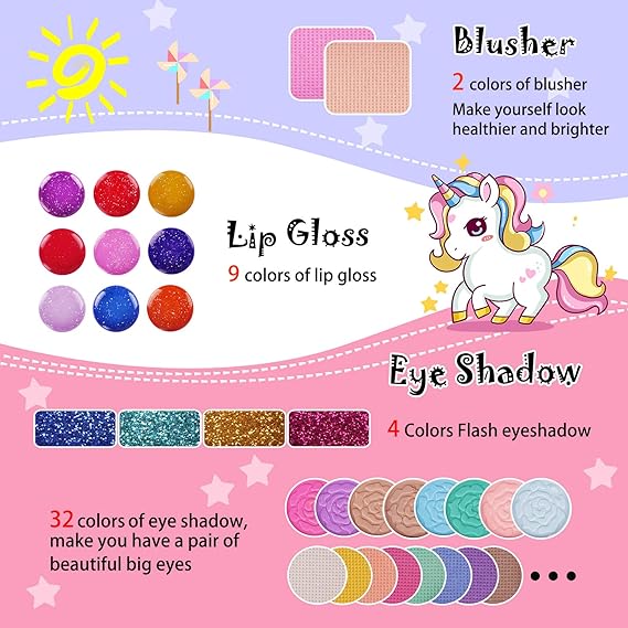 Kids Makeup Kit for Girls Real Washable Cosmetic 3+ Year Girl Birthday Gifts Pretend Play Toys for Girls 4-6, 6-8, 8-10 Non-Toxic